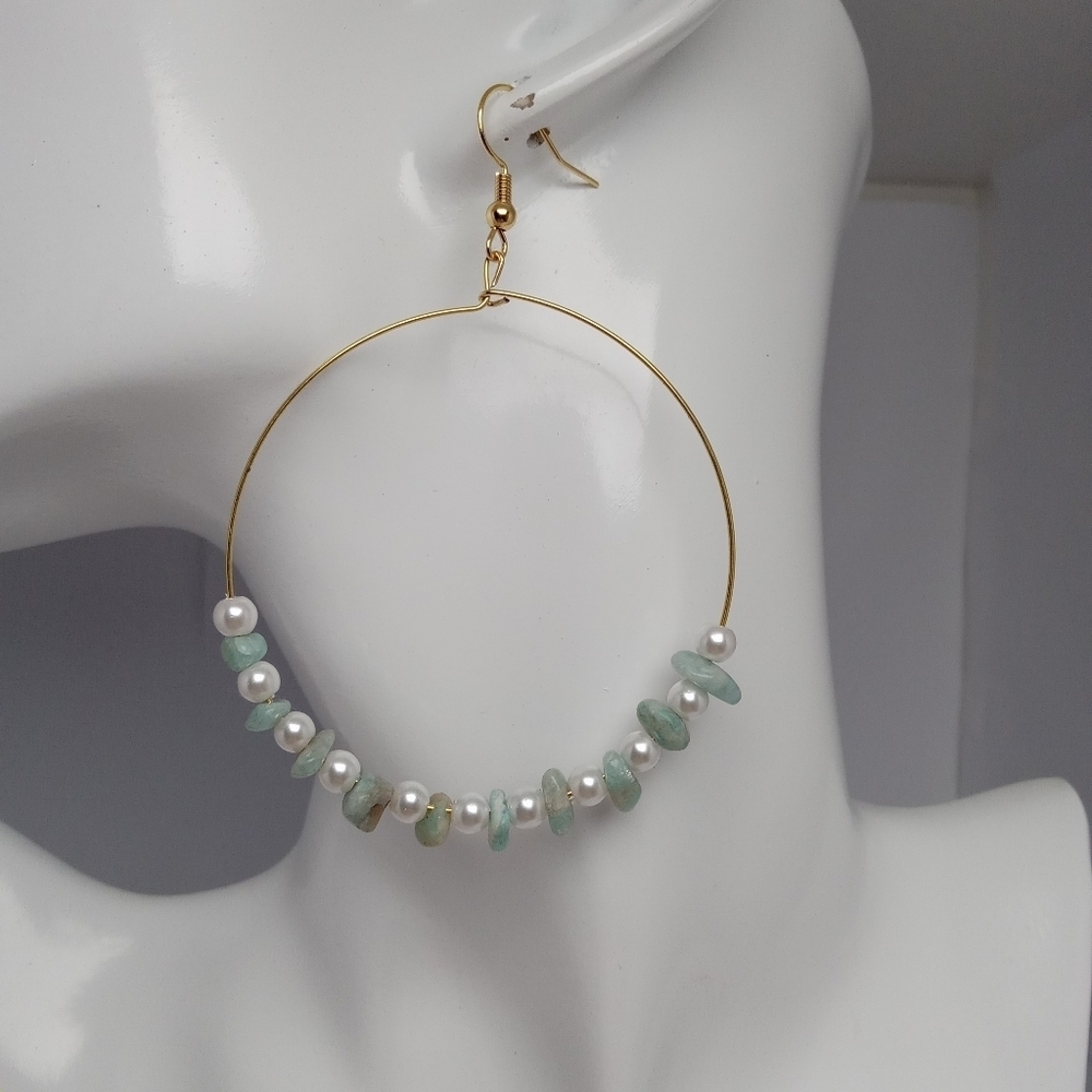 Elegant faux pearl and amazonite earrings